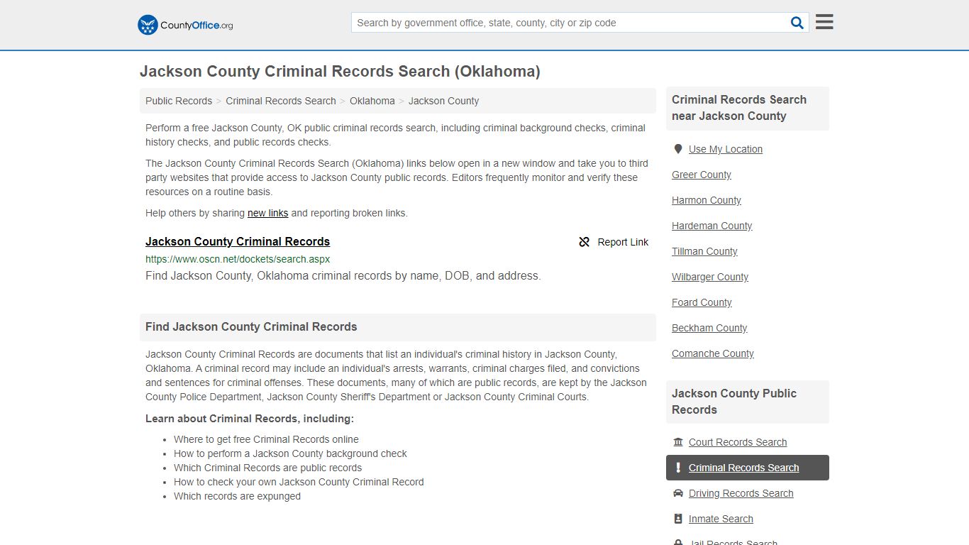 Jackson County Criminal Records Search (Oklahoma)